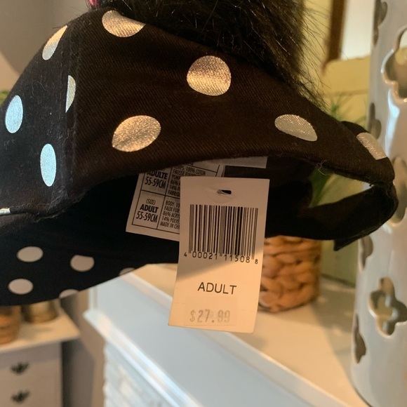Disney Parks Black Pom Pom and Bow Minnie Mouse NEW Women’s Hat Polka Dots - Picture 4 of 5